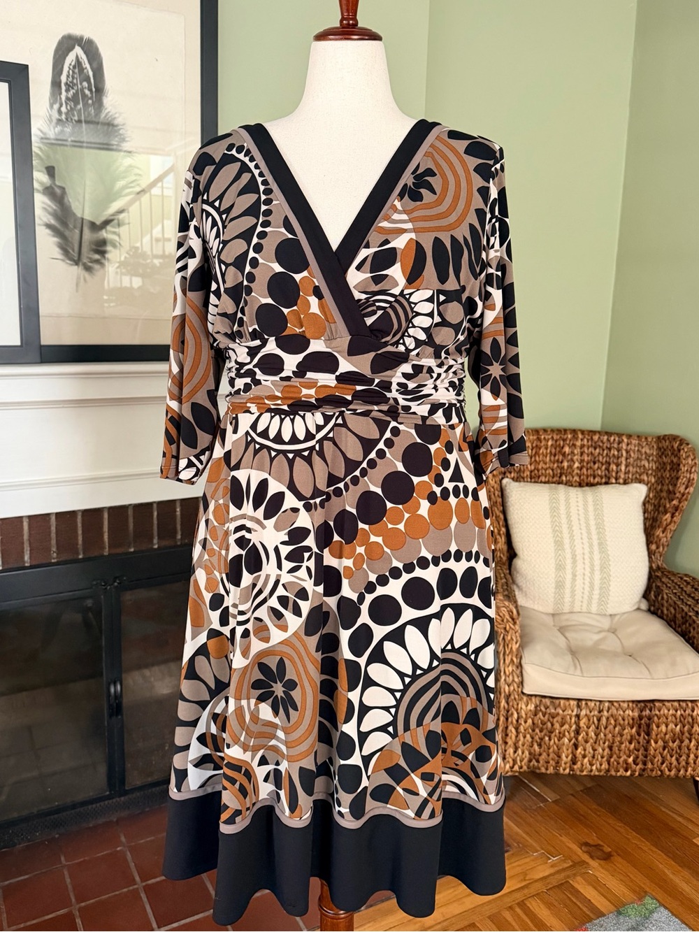 Sandra Darren Mod Graphic Print Jersey Midi Dress Size 20